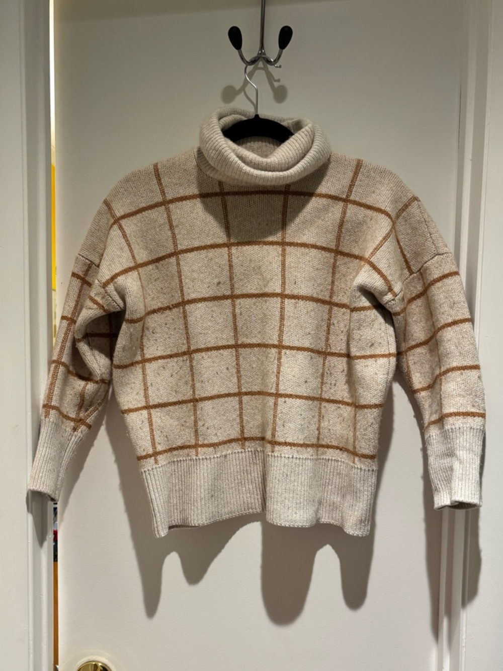 Madewell Cream and Tan Windowpane Turtleneck Sweater Size XS